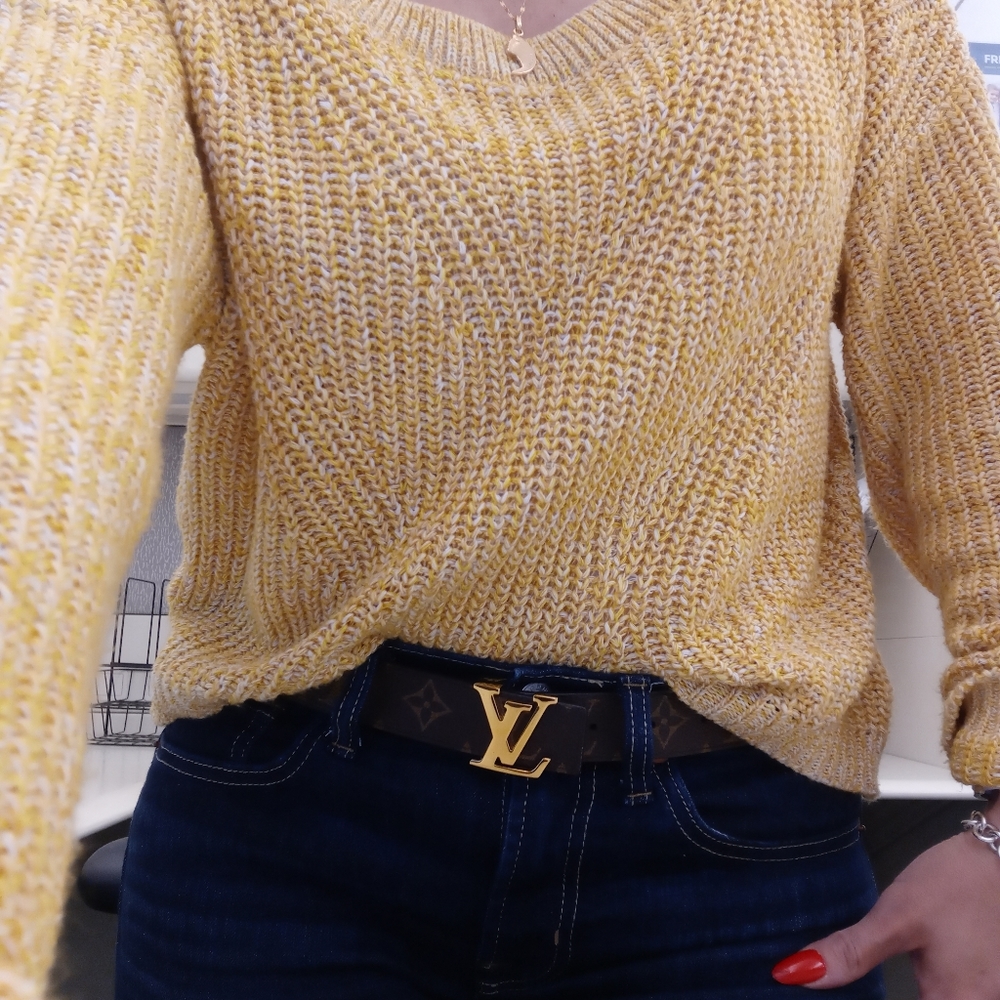 Express yellow knit cross back cropped sweater XS
